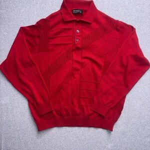 Vintage St. Croix Shop Red Knit Polo Shirt Men's M Abstract Geometric Textured